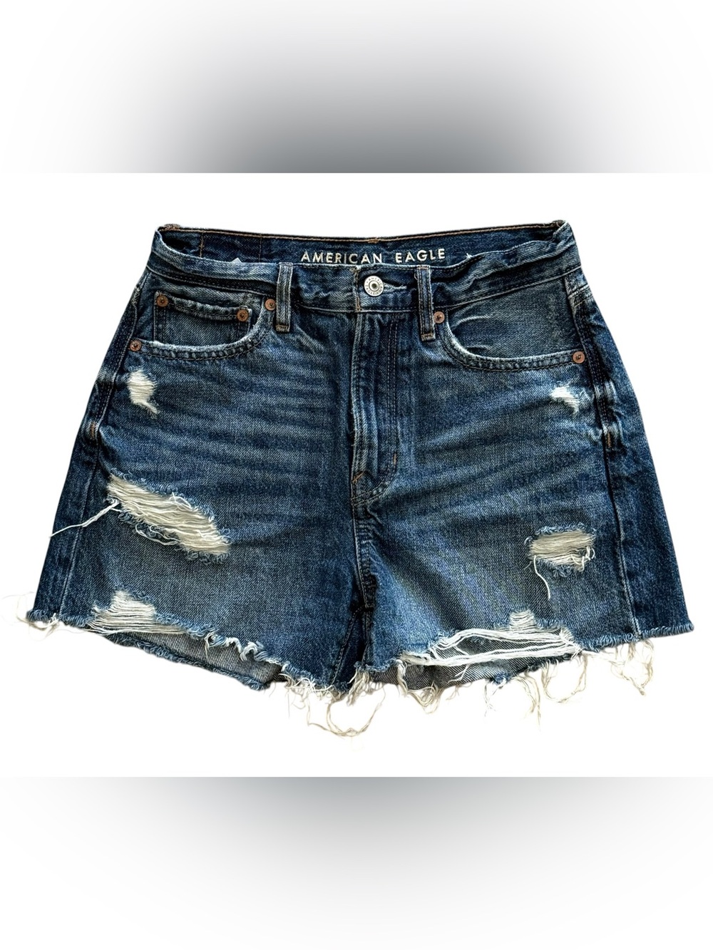American Eagle Outfitters 100% Cotton Distressed Dark Blue Denim Cutoff Shorts